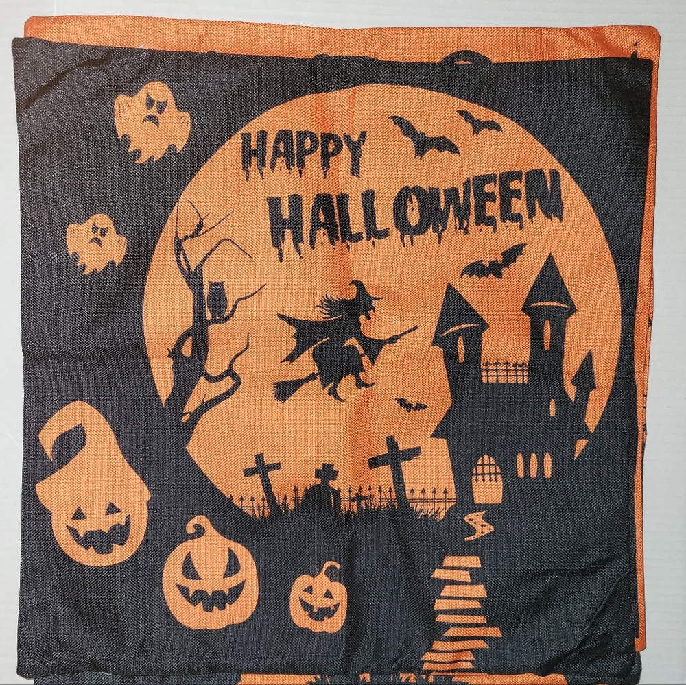 SET OF 4 Halloween Pillow Covers. 18" X 18". Brand New.